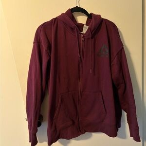Reebok Maroon Full-Zip Hoodie with Hood and Drawstrings